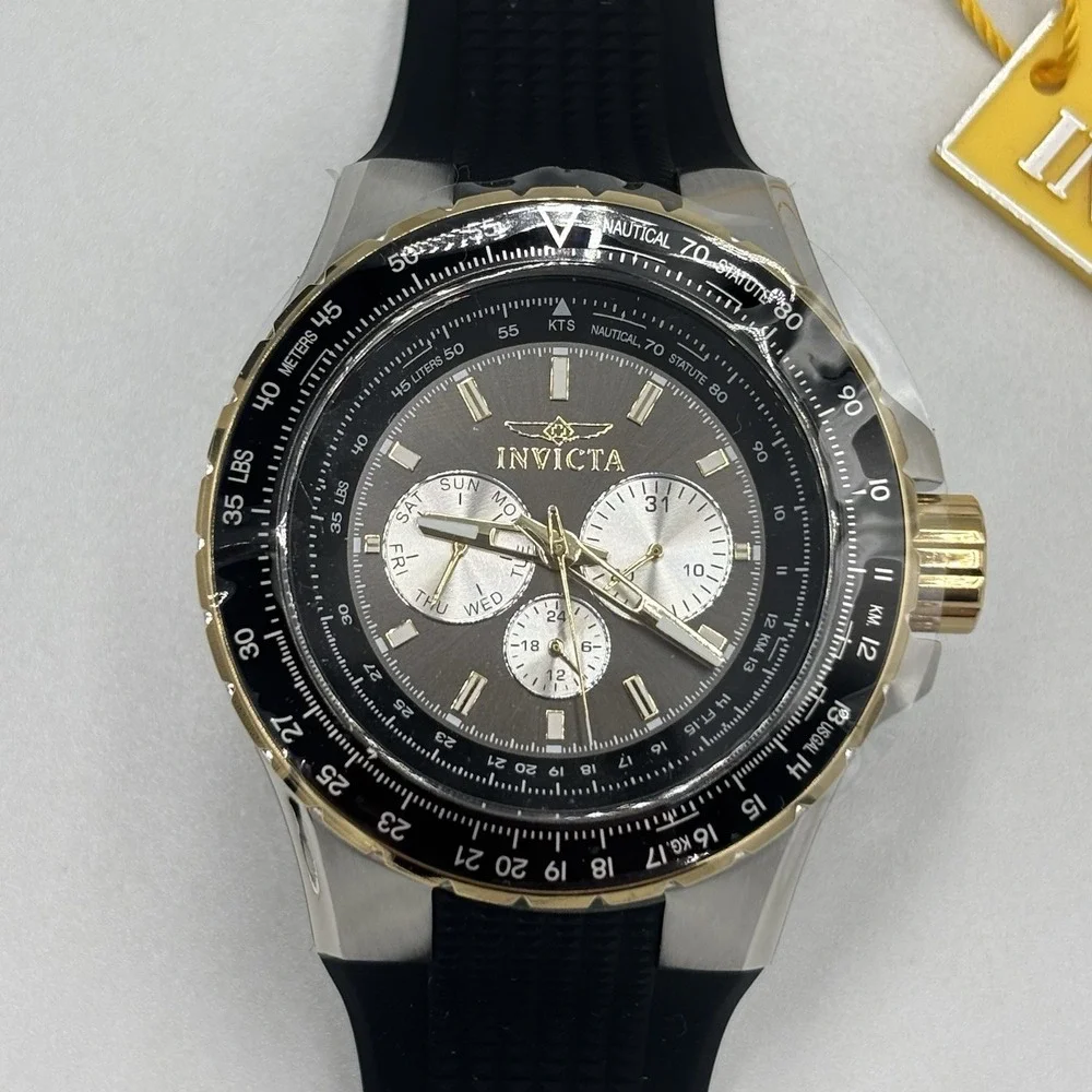 Invicta Aviator Watch Men 51mm Black Dial Two Tone Daydate Round 33029 New‎